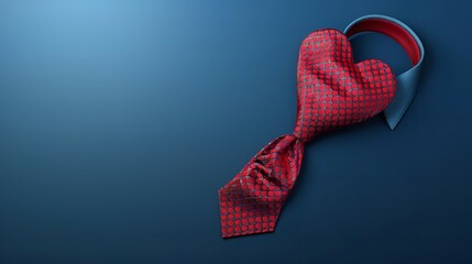 Necktie in Heart Shape on Blue Background