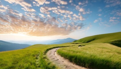 Obraz premium landscape with grass and blue sky, Countryside escapes, rural scenery, peaceful atmosphere, morning light, clouds