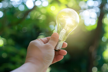 hand holding a smart lightbulb. concept intelligent energy use. generative ai