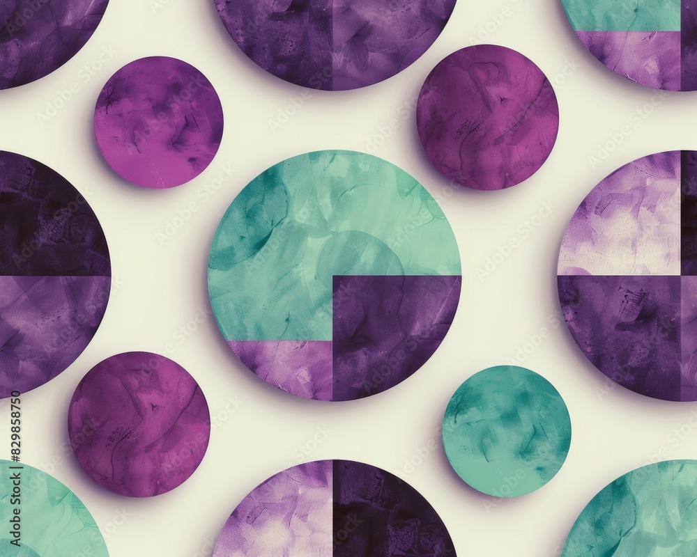 Poster modern minimalist geometric pattern with vivid purple and teal circles on a neutral background