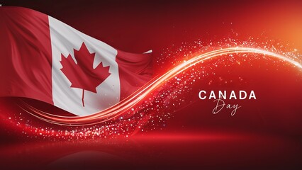 Happy Canada Day, with wavy canada flag, generative ai