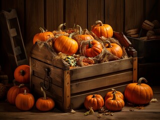 pumpkins in a wooden box