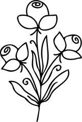 Line art hand drawn flower, decorative flower design