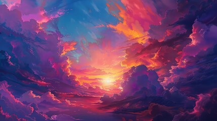 Obraz premium Vibrant Sunset Sky with Multicolored Clouds