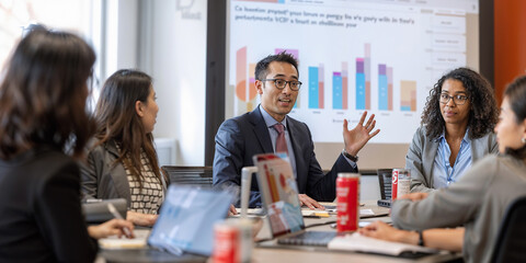 Group of professionals seated around a table in a workshop setting, focused on a presentation projected on a screen in front of them