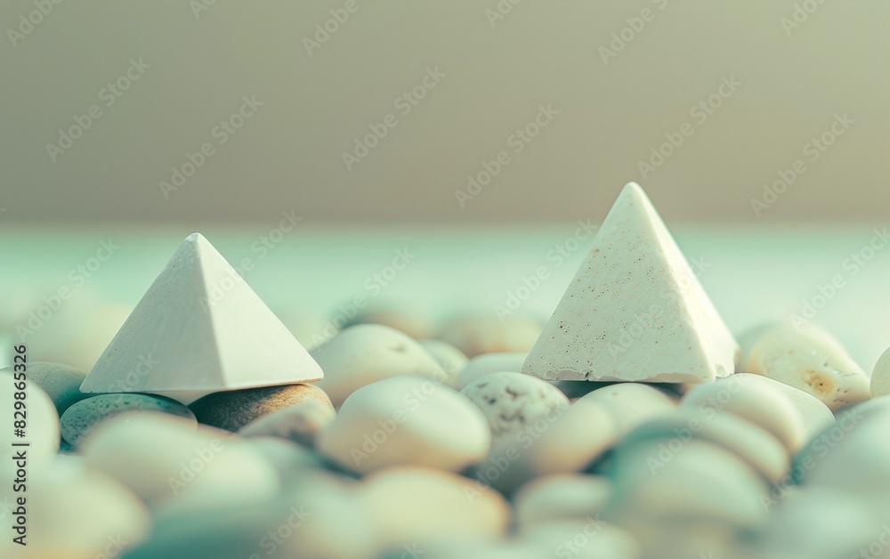 Aufkleber Abstract Minimalist Composition with Symmetrical Geometric Figures on White Pebble Background in Soft Beige Tones Using Long Exposure Photography