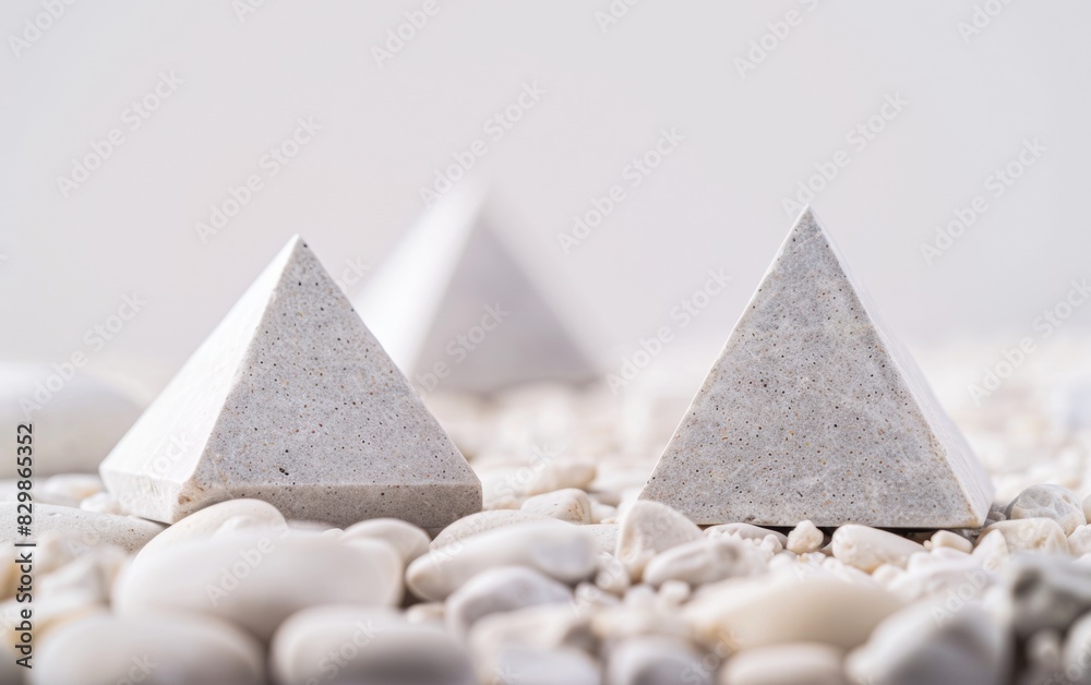 Poster Abstract Minimalist Composition of Geometric Symbols on White Pebble Background Using Long Exposure and Wide-Angle Lens