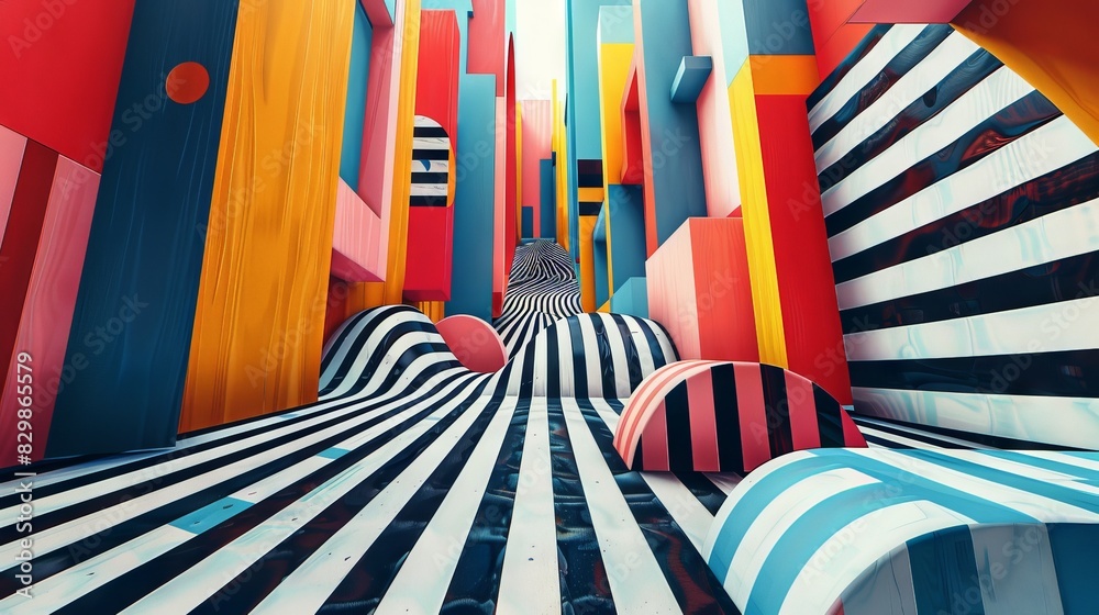 Wall mural illustrate an abstract optical illusion with a minimalist approach. use basic shapes and lines to cr