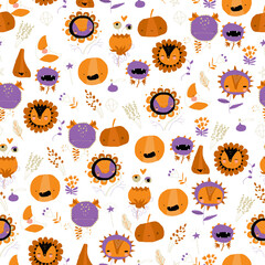 Vector Seamless Pattern with Different Halloween Elements And Characters