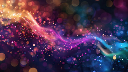 Abstract multicolor visualization with glowing lights and bokeh effect