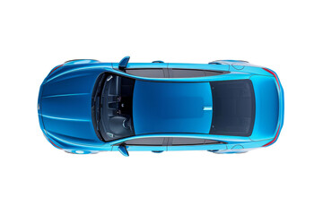 Fototapeta premium Top view of a blue car on on Transparent Background top view