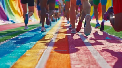 LGBTQ athletes and sports fans participating in inclusive sporting events, breaking barriers and stereotypes in athletics.