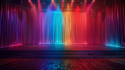 LGBTQA+ , LGBT :  Rainbow Pride: Vibrant LGBTQA+ Comedy Stage in Photorealistic Detail