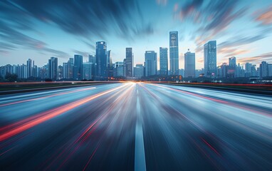 Speeding Lights in Modern City at Twilight