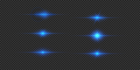 Set of blue horizontal light effects of lens flares