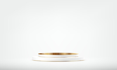 White and Gold studio room background. 3D abstract studio room with pedestal podium. Space for selling products on the website. Business backdrop. Abstract room concept.