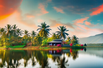 Obraz premium tropical sunset over the river