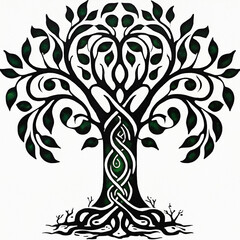 Tree of Life. Black and white background with tree. Nature wallpaper. Symbol illustration, Tattoo Template design