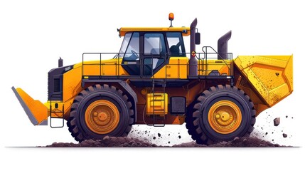 Fototapeta premium Vector icon of crawler loader, minimal design isolated on white, perfect for construction and earthmoving equipment.