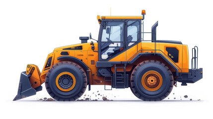 Fototapeta premium Vector icon of a compact wheel loader, minimalist design isolated on white, perfect for landscaping and construction logos.