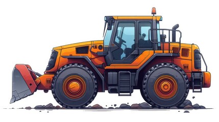 Naklejka premium Vector icon of a compact wheel loader, minimalist design isolated on white, perfect for landscaping and construction logos.