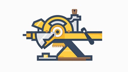 Simple icon of yellow miter saw on white background. Suitable for woodworking and carpentry.