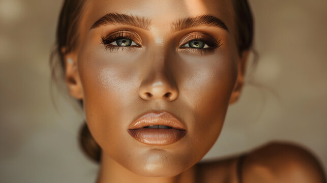 Retrato de mujer joven con maquillaje perfecto