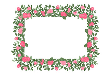 Romantic floral banner template or greeting card with copy space Summer flat stylized flowers isolated on white background. Trendy print design for interior decor