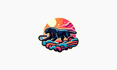 Fototapeta premium panther running on cloud vector illustration flat design