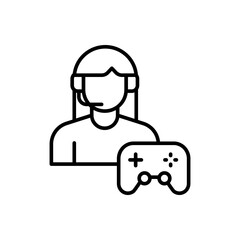 Gamer girl outline icons, minimalist vector illustration ,simple transparent graphic element .Isolated on white background