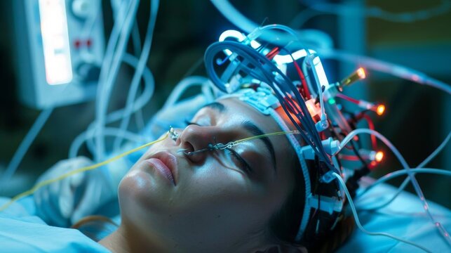 Person undergoing electroconvulsive therapy ECT for severe depression, under careful medical supervision