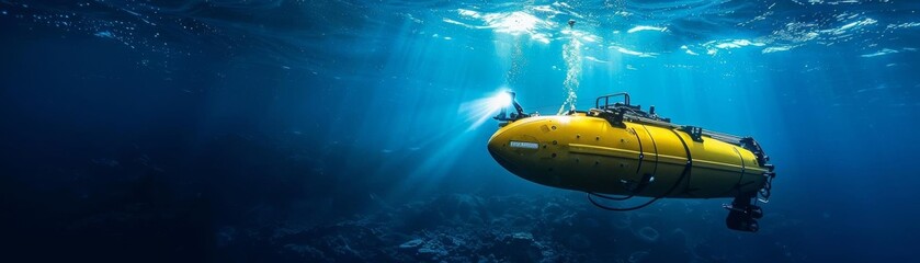 Fototapeta premium Automated underwater vehicle AUV exploring oceanic depths, capturing research and exploration capabilities
