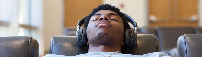 College student using biofeedback therapy to understand the physiological effects of stress and learn relaxation techniques