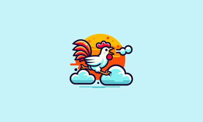 chicken running on cloud vector flat design