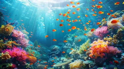 Fototapeta premium Craft an image of a vibrant coral reef teeming with colorful