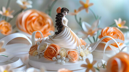 there is a wedding cake with a bride and groom figurine on top