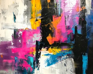 Obraz premium Abstract Colorful Geometric Shapes and Brush Strokes