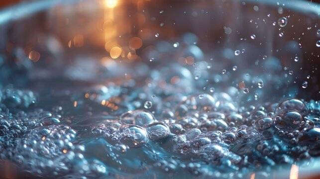 Craft an image of bubbles forming in a boiling pot of water