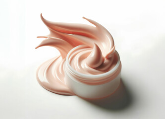 White beauty cream smear smudge on white background. Cosmetic skincare product texture. Face cream, body lotion swipe swatch