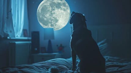 Fototapeta premium Craft an image portraying a dog gazing up at the moon