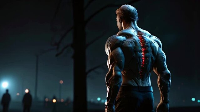 naked torso back male bodybuilder athlete in the studio on a black background