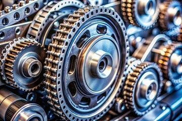  A detailed look at the timing chain and gears, showing the alignment and interaction of these critical components in maintaining engine timing.