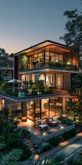 Fototapeta premium A modern villa in the rainforest