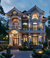 Large luxury house with beautiful exterior design and landscaping