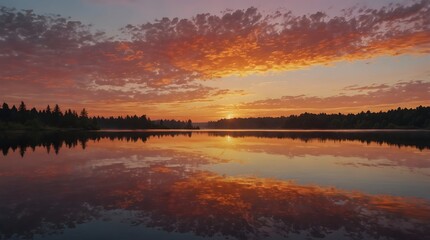 The breathtaking sunrise over a tranquil lake, painting the sky with hues of pink, orange, and gold ai_generated