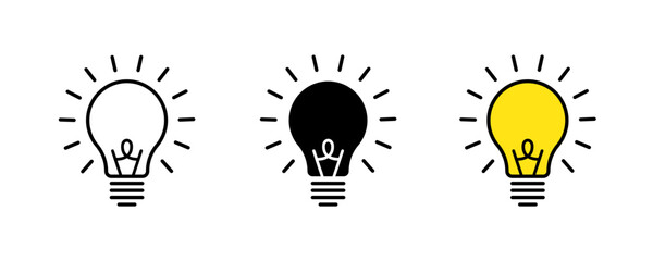 Lamp, lightbulb icon set. Solution or idea symbol. Thinking concept. Vector