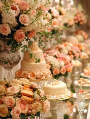 Naklejka premium Various types of cakes showcased on a mirrored table