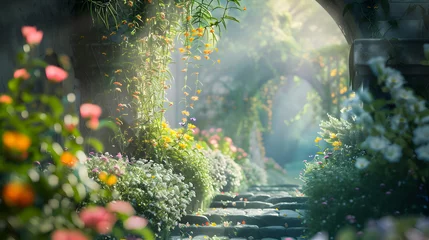 Photo sur Plexiglas beautiful secret fairytale garden with flower background. Generative AI.