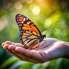 Fototapeta premium close up on butterfly held in hand