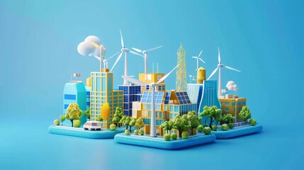 Vibrant 3D Cartoon Illustration of a Futuristic Sustainable City for Environment Day